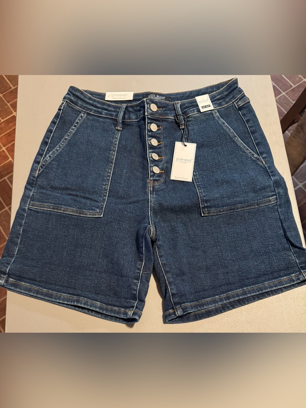Judy Blue Dark Blue Denim Shorts with Button Fly XL 13